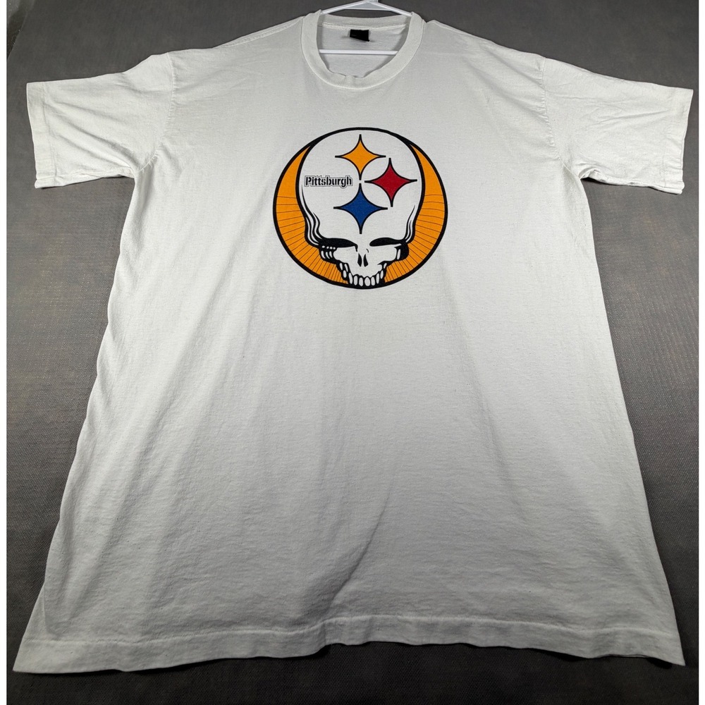 Pittsburgh Steelers Grateful Dead Steal Your Face T-Shirt White Mens XL NFL